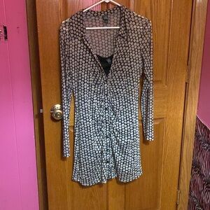 Wild Fable Long Sleeve Button Down Collared Dress With Black Slip 2 Piece Set